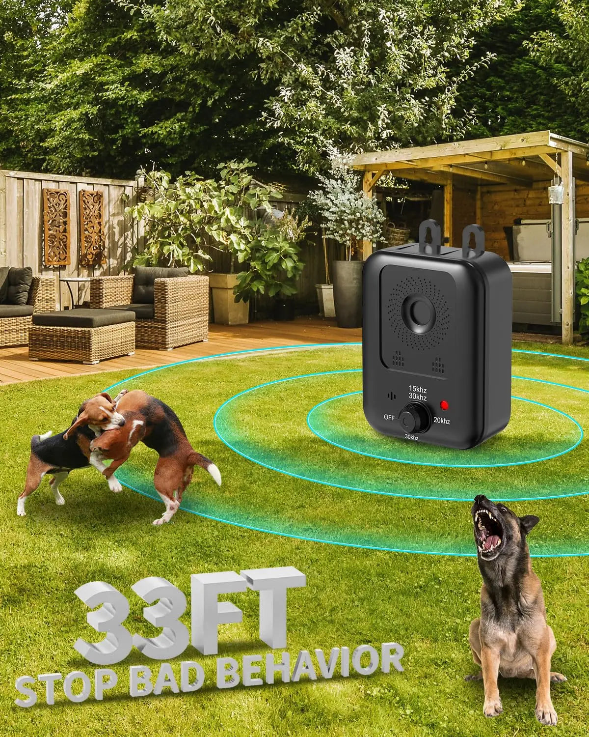 Automatic Ultrasonic Dog Bark Deterrent Device Rechargeable Indoor Outdoor