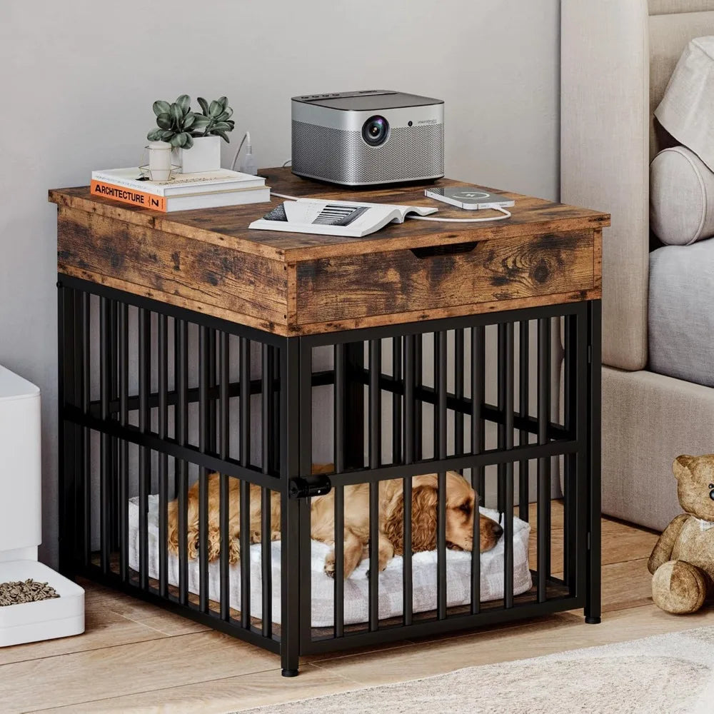 DAFIFY Wood Dog Crate End Table Kennel Flip Top Drawer
