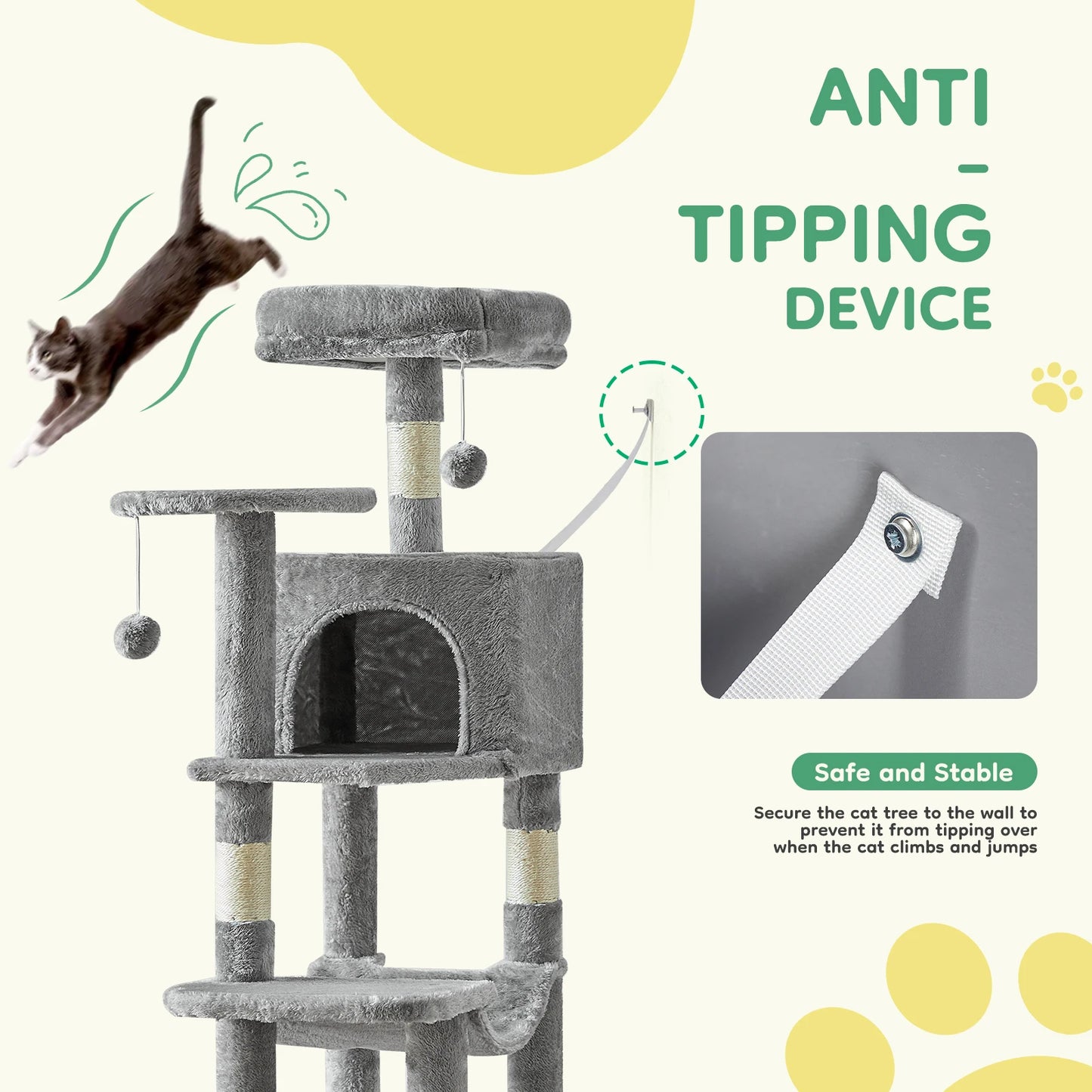 JHK Cat Tree Multi Cat Climbing Tower With Sisal Posts