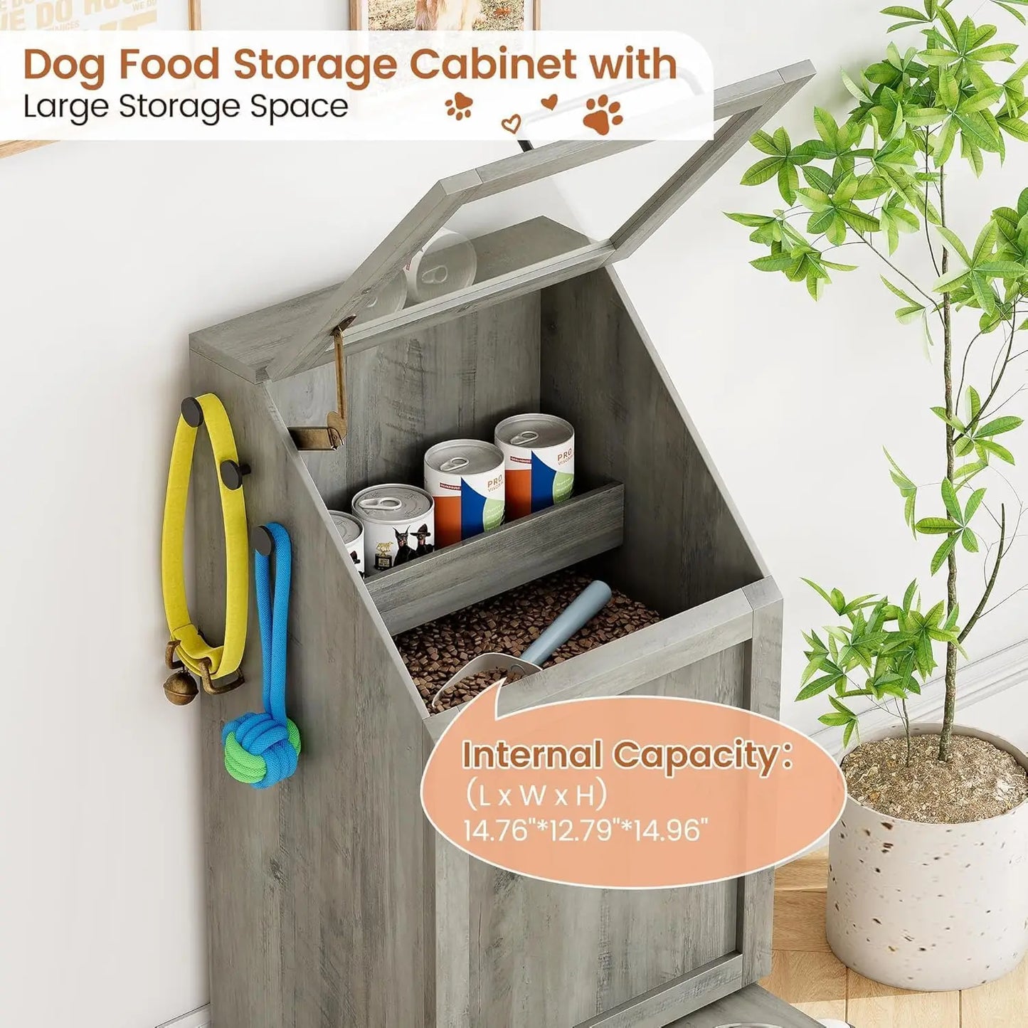 HiMISS Dog Food Station With Storage Cabinet and Raised Bowls
