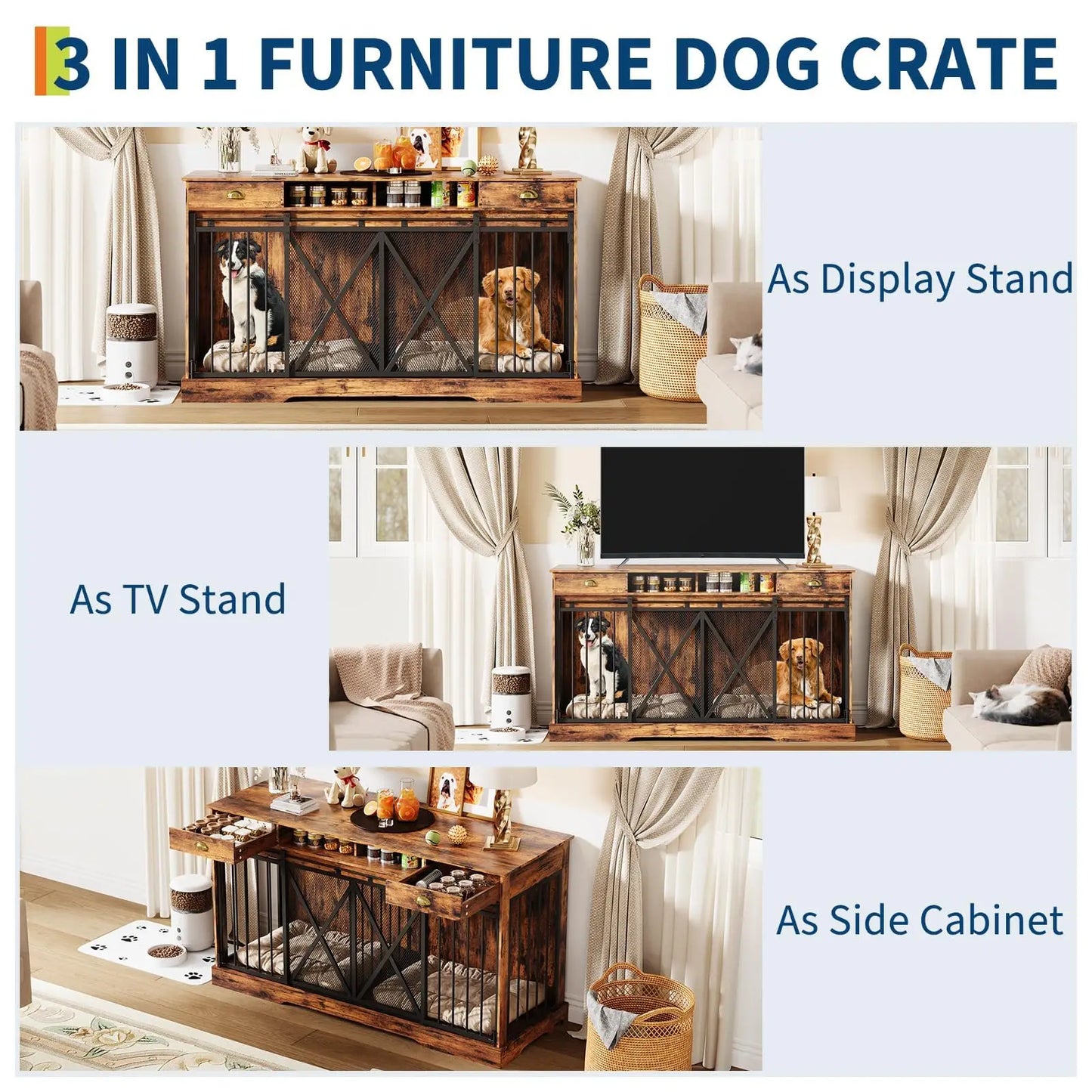 Heavy Duty Double Dog Crate Furniture With Drawers