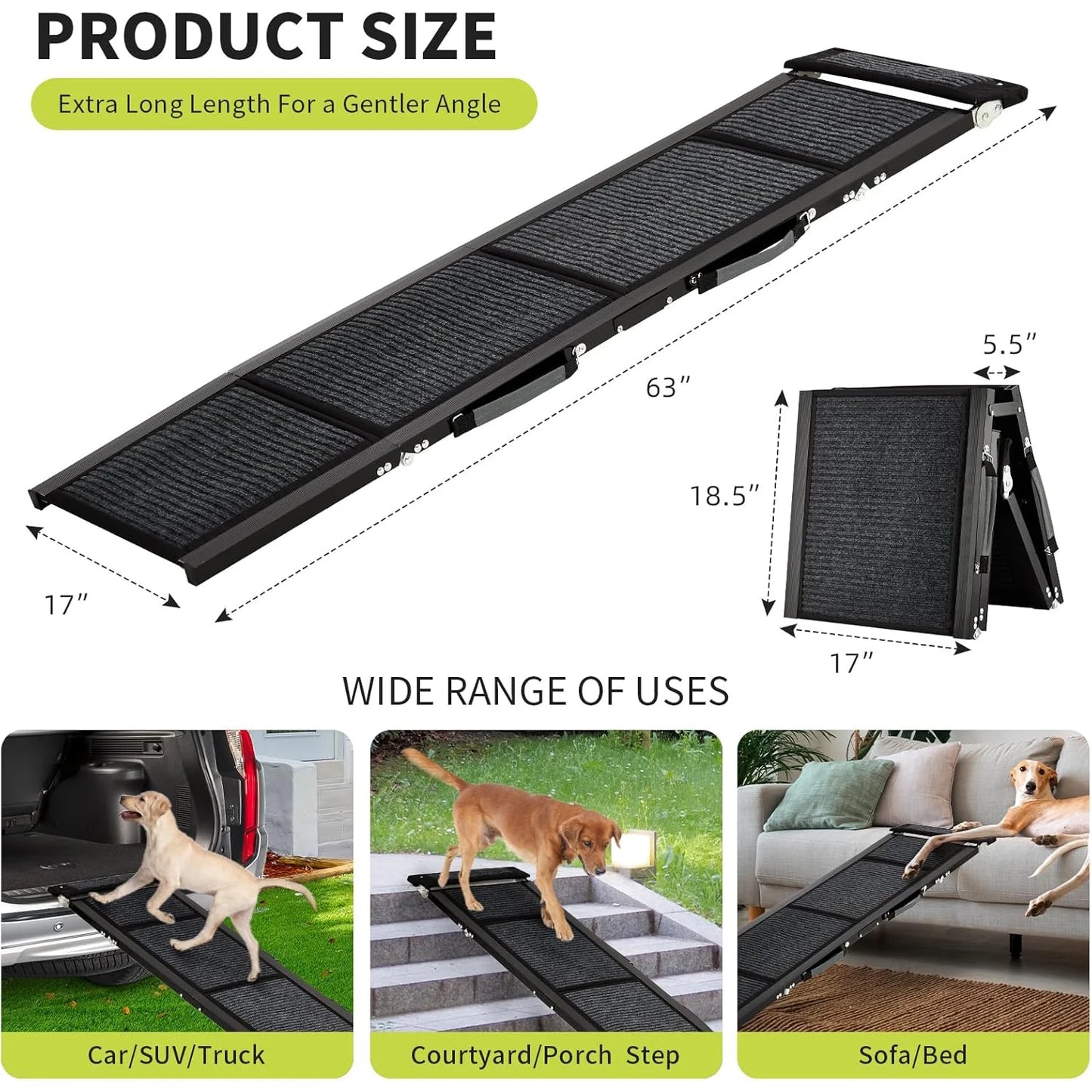 HiMISS Upgraded Folding Dog Ramp Cars Non Slip Surface Portable