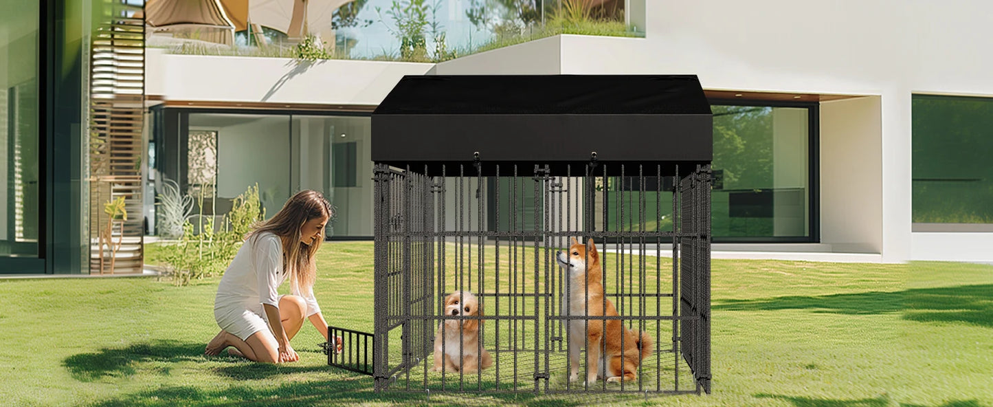 Outdoor Dog Kennel With Roof Heavy Duty Metal Crate Playpen