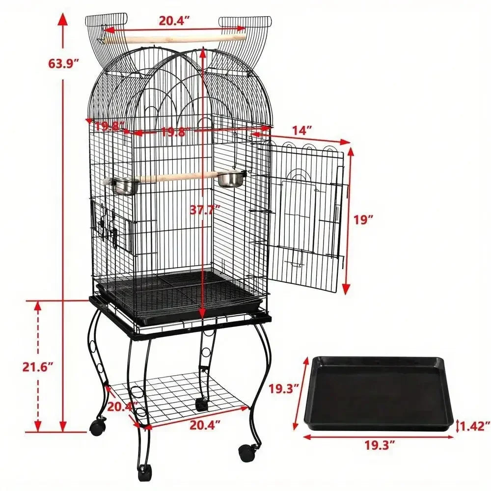 Durable Steel Bird Cage With Rolling Stand For Parrots