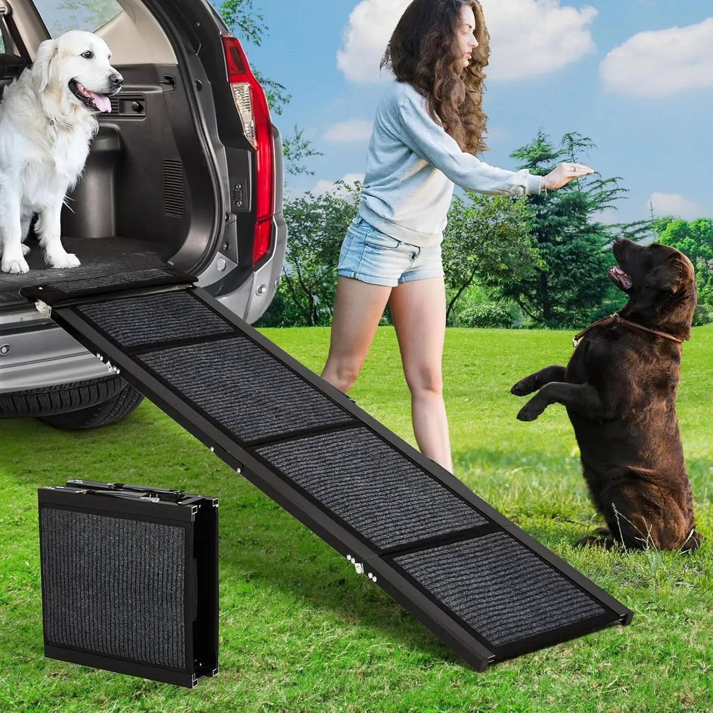 HiMISS Upgraded Folding Dog Ramp For Cars 250 LBS Capacity