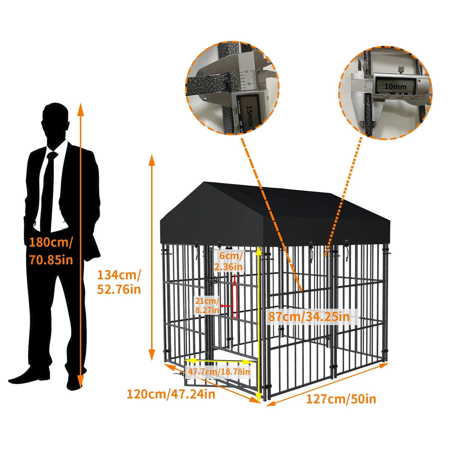 Outdoor Dog Kennel With Roof Heavy Duty Metal Crate Playpen
