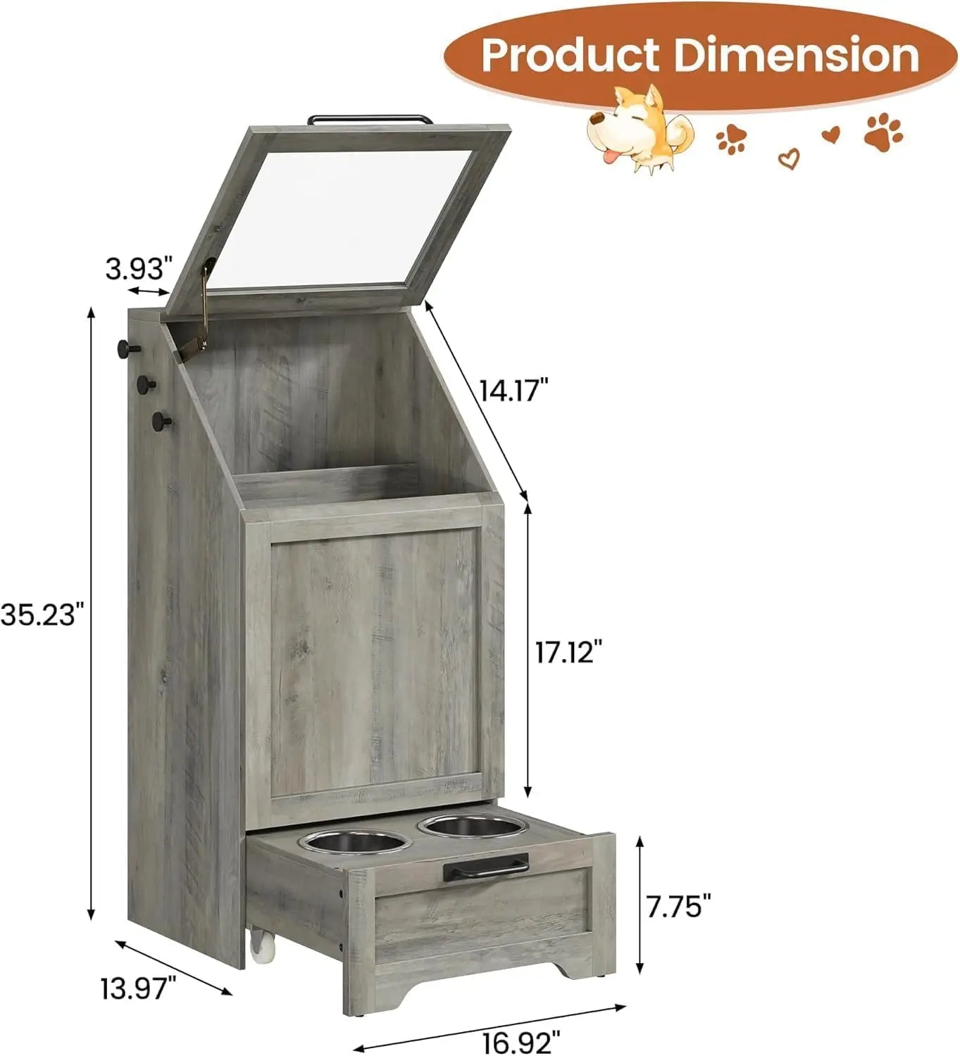 HiMISS Dog Food Station With Storage Cabinet and Raised Bowls