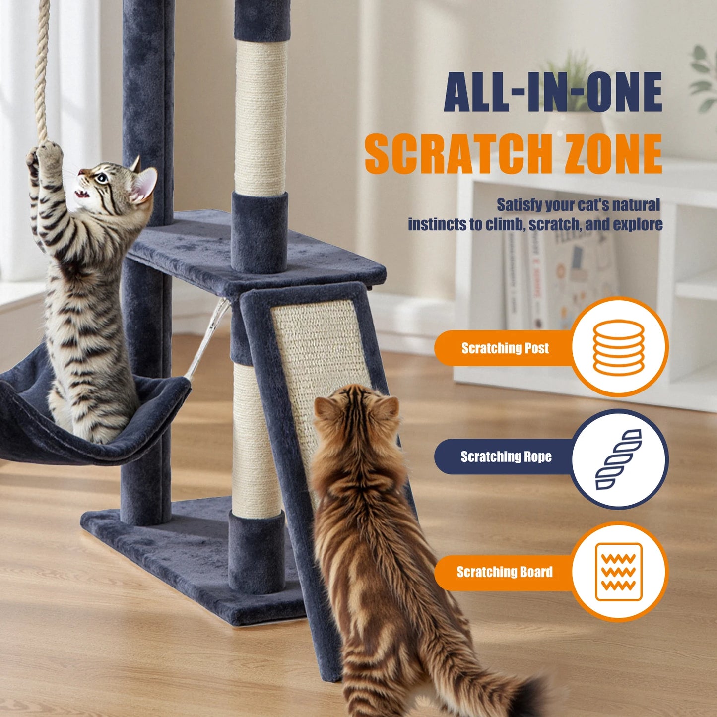 JHK Cat Tree With Sisal Scratching Posts Indoor Cat Furniture