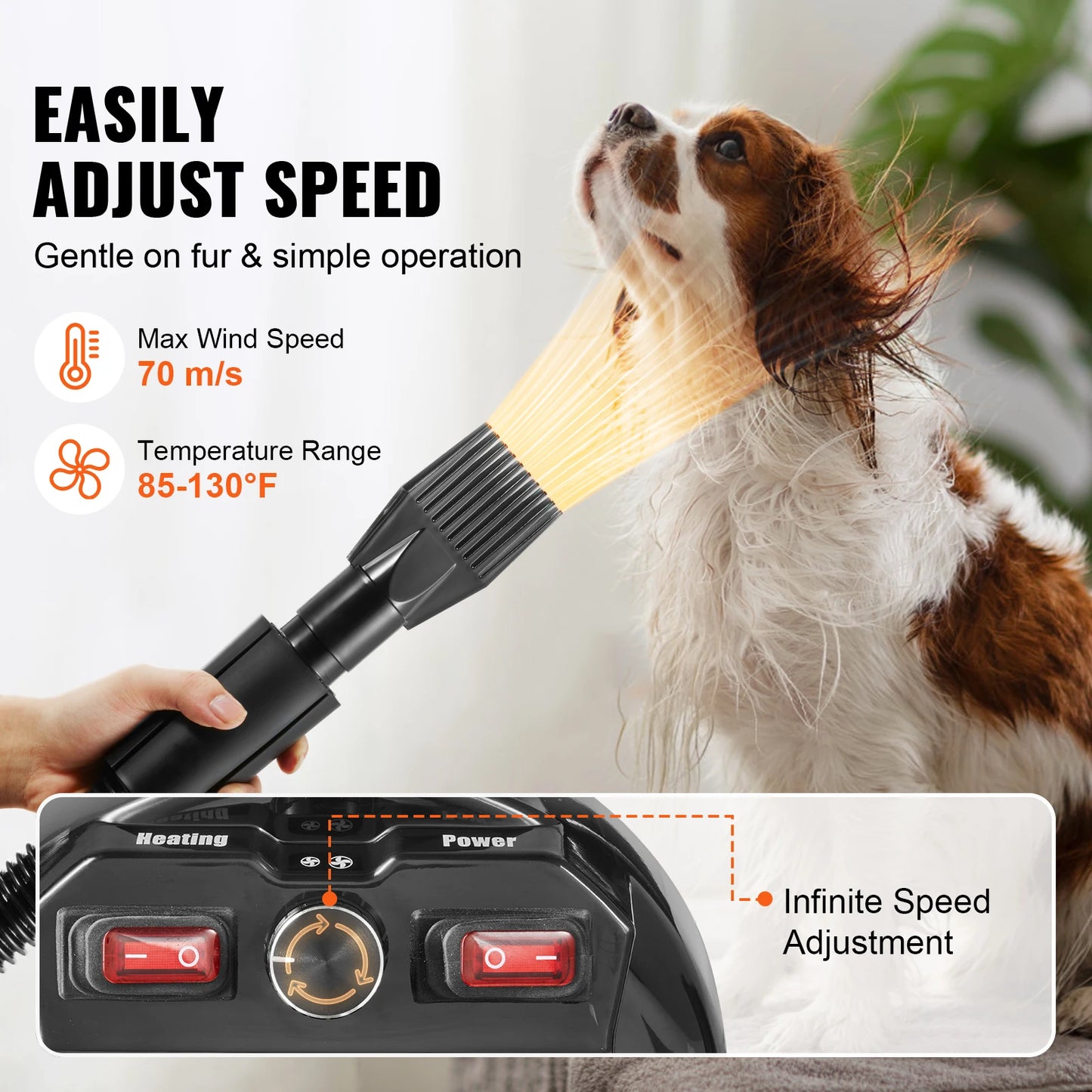 SucceBuy 2000W Dog Grooming Dryer With Adjustable Speed Extendable Hose Nozzles