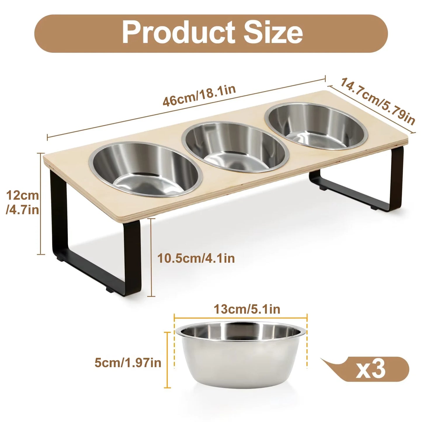 15 Degree Tilt Elevated Bamboo Stainless Steel Cat Feeder