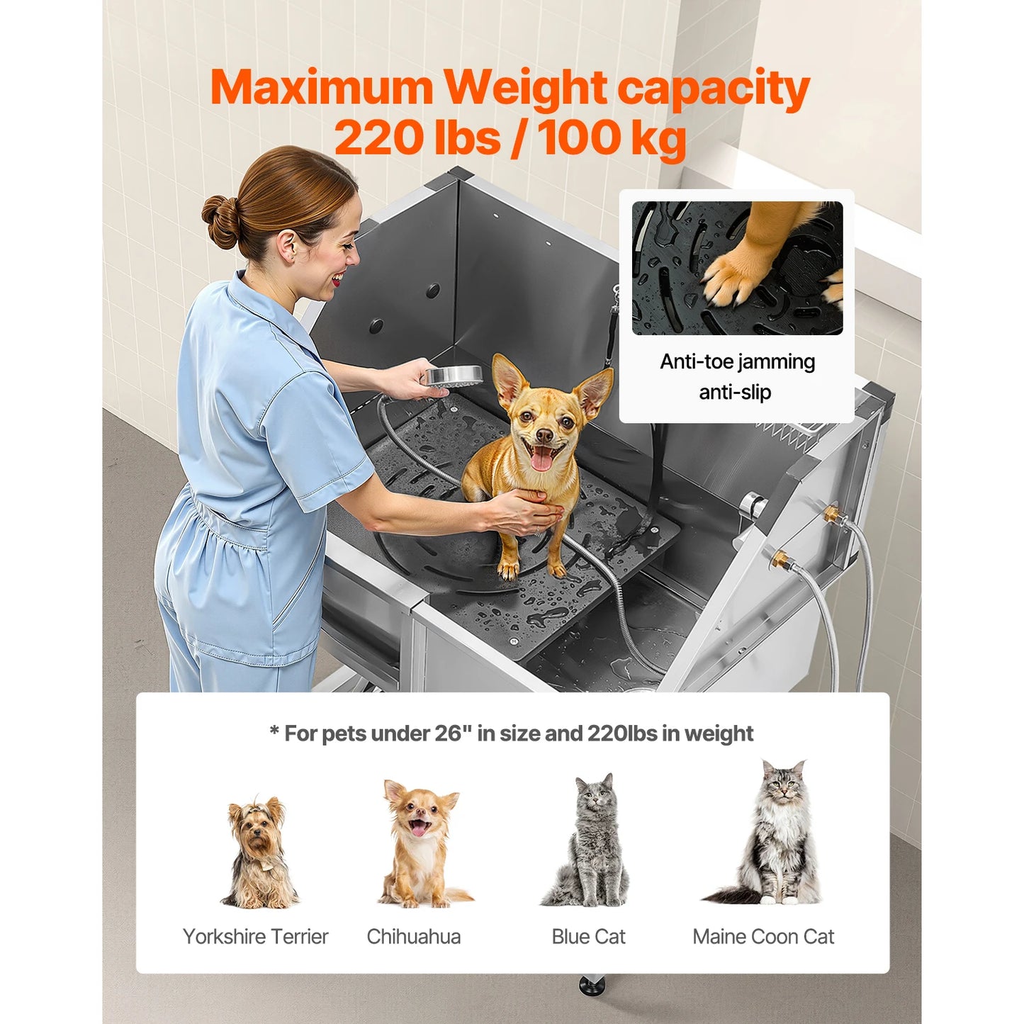 Stainless Steel Dog Washing Station Grooming Tub With Storage Stairs