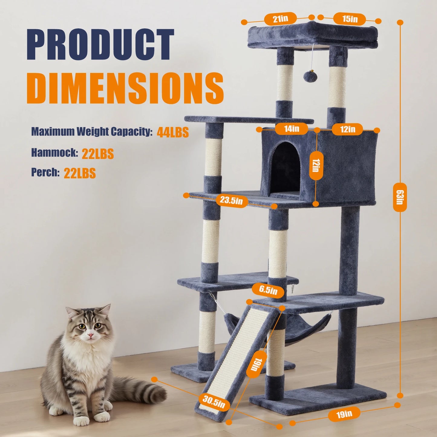 JHK Cat Tree With Sisal Scratching Posts Indoor Cat Furniture