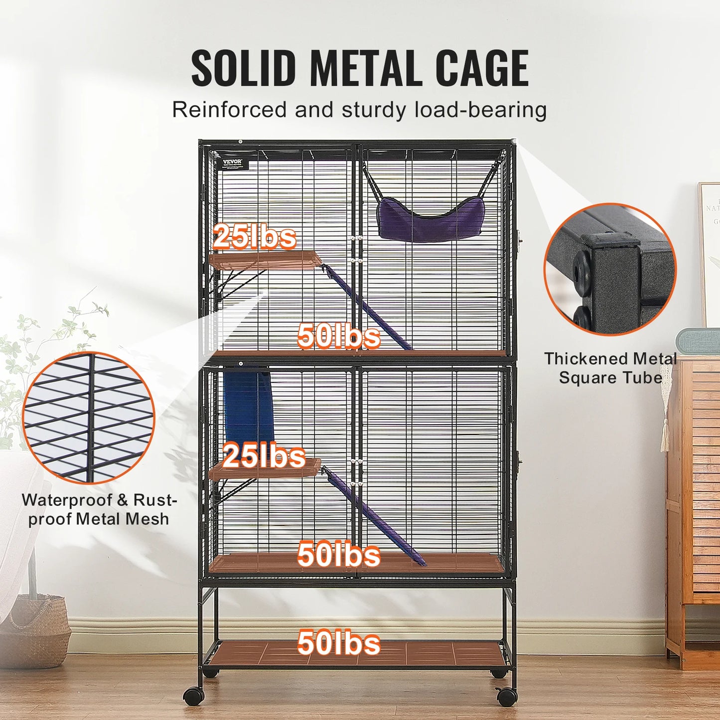 SucceBuy 64.6 Inch Rolling Metal Multi Tier Small Animal Cage