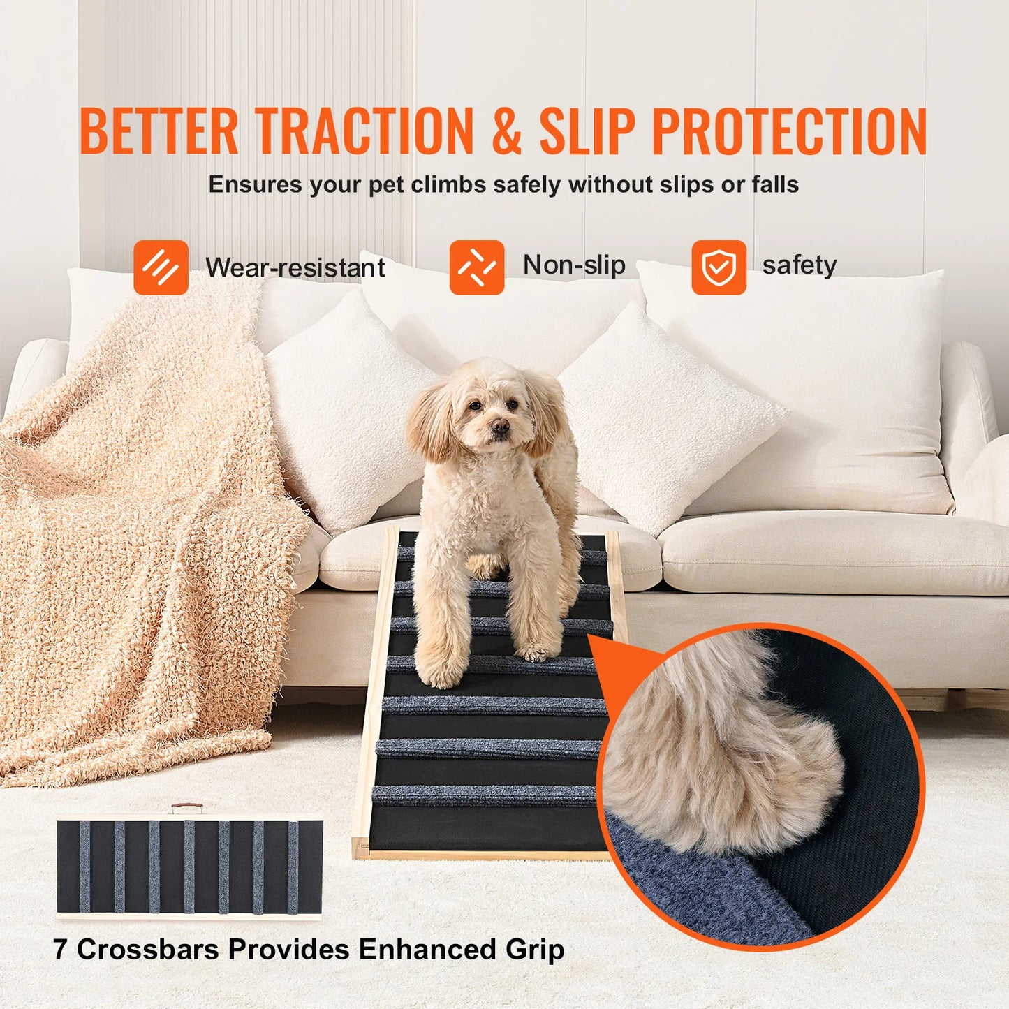 SucceBuy Adjustable Wooden Folding Pet Ramp For Stairs