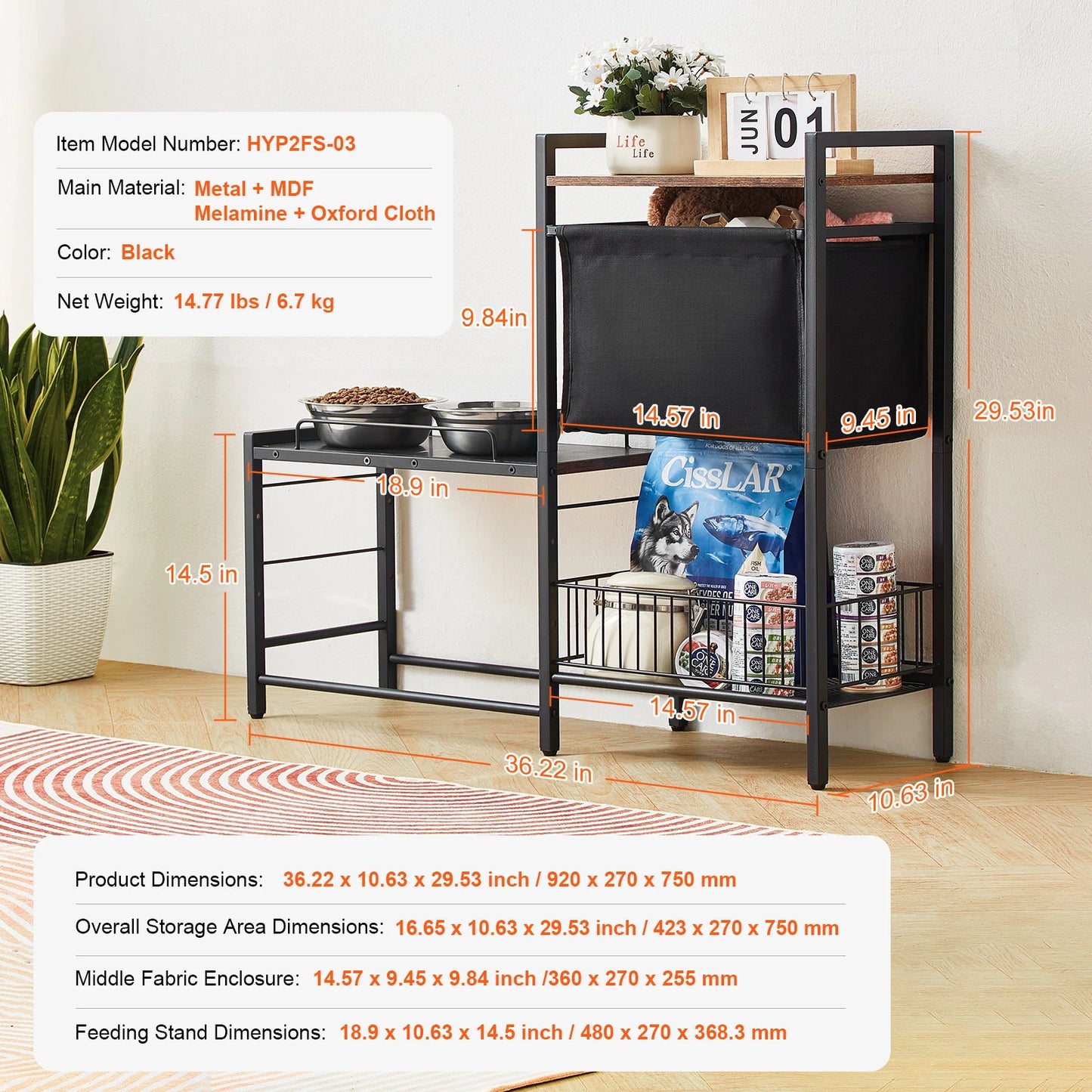Pet Feeding Station With Storage Elevated Bowls And Shelves