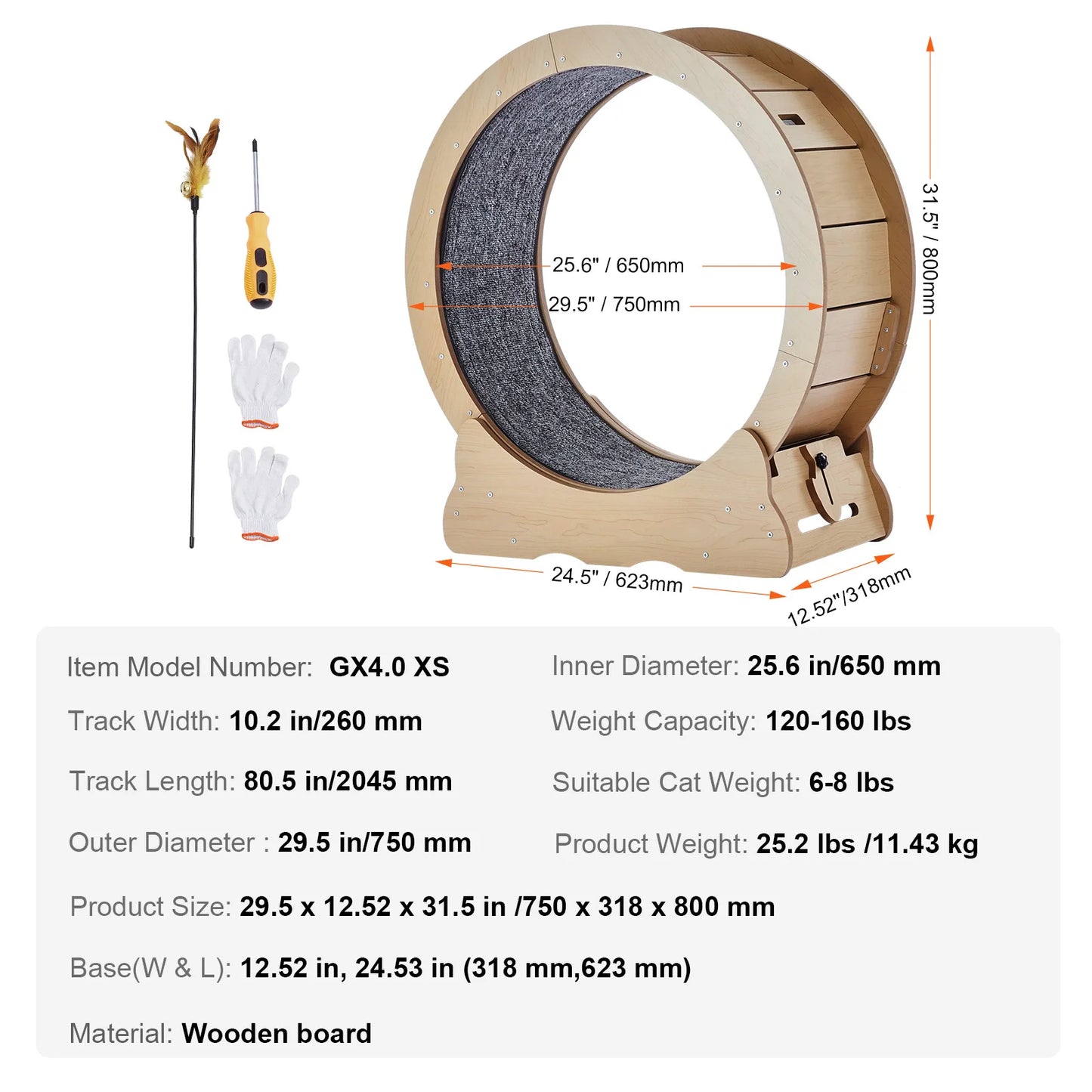 SucceBuy Wooden Cat Exercise Wheel With Detachable Carpet