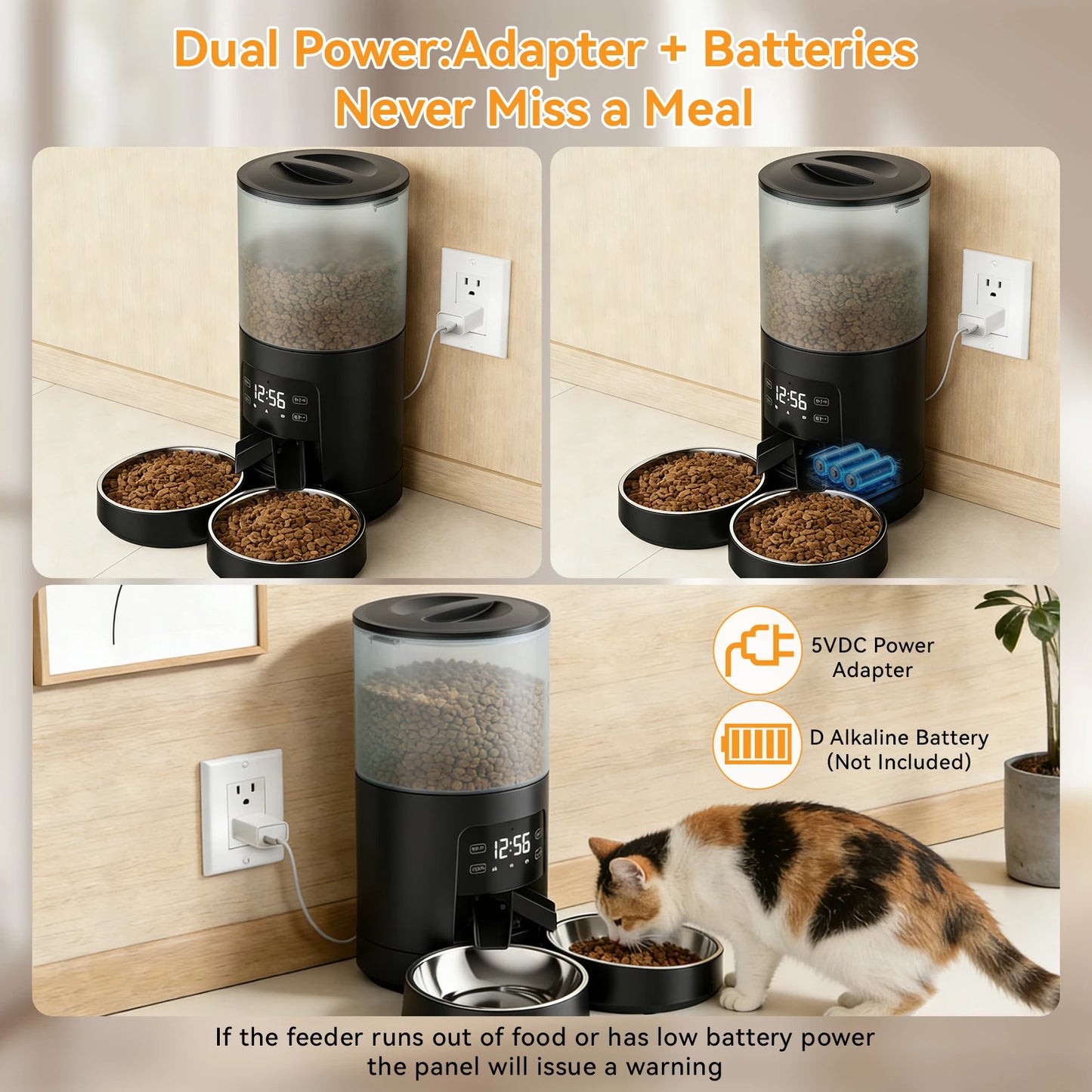 JHK 6L Automatic Cat Feeder With Stainless Bowls
