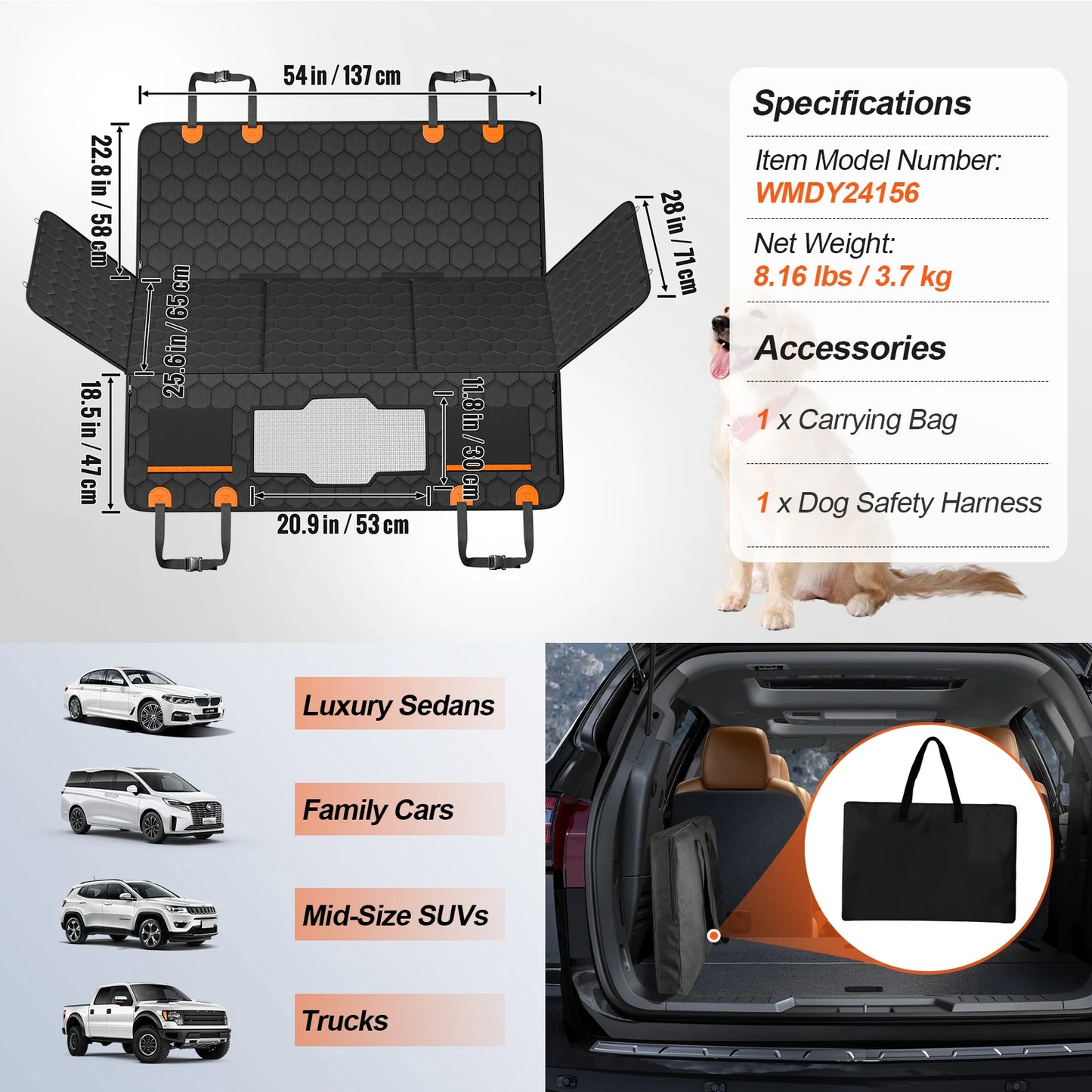 SucceBuy Back Seat Extender Dog Car Seat Cover With Storage Pocket