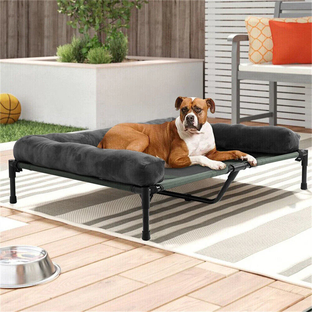 BORWART CN Outdoor Raised Dog Bed With Cooling Breathable Mat And Plush Mat