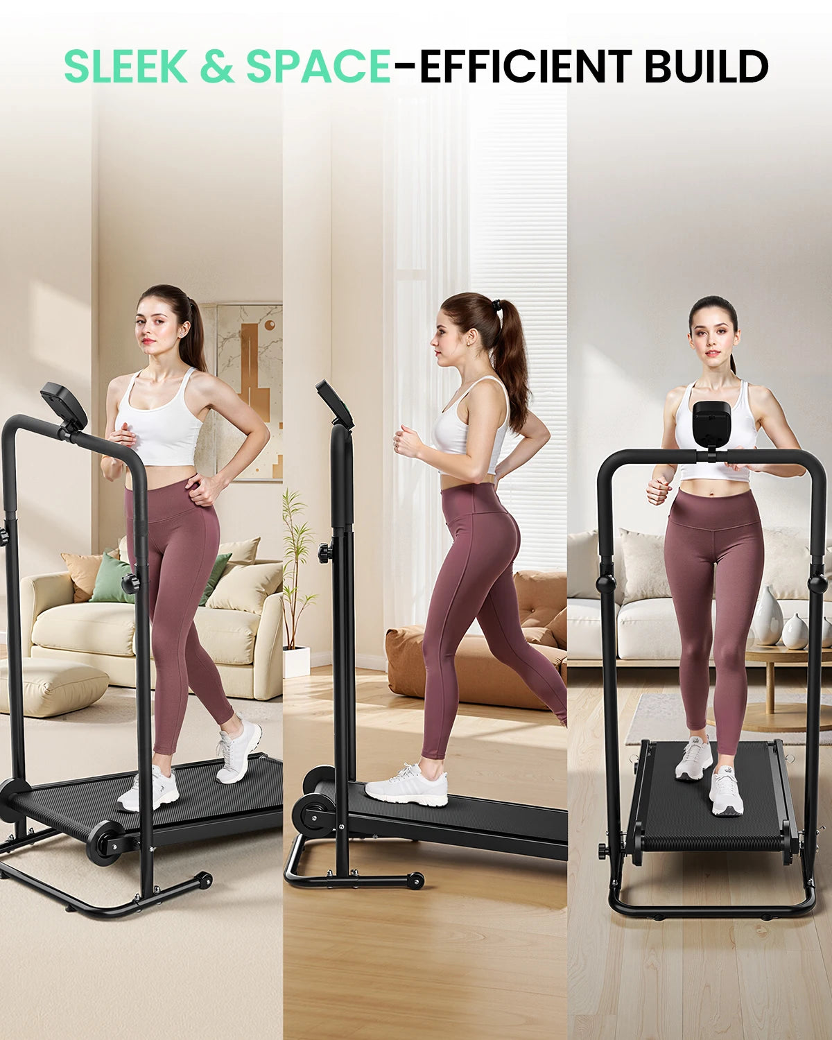 AKLUER Non Electric Treadmill With Dual Flywheels And LCD Monitor
