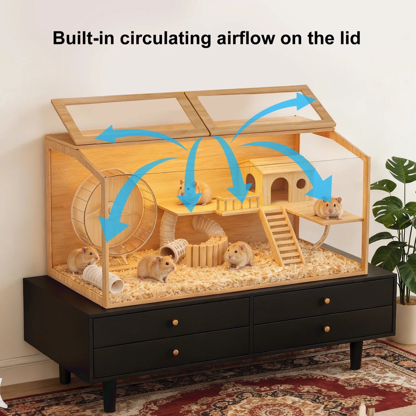 Bingopaw Large Wooden Hamster Cage With LED Light