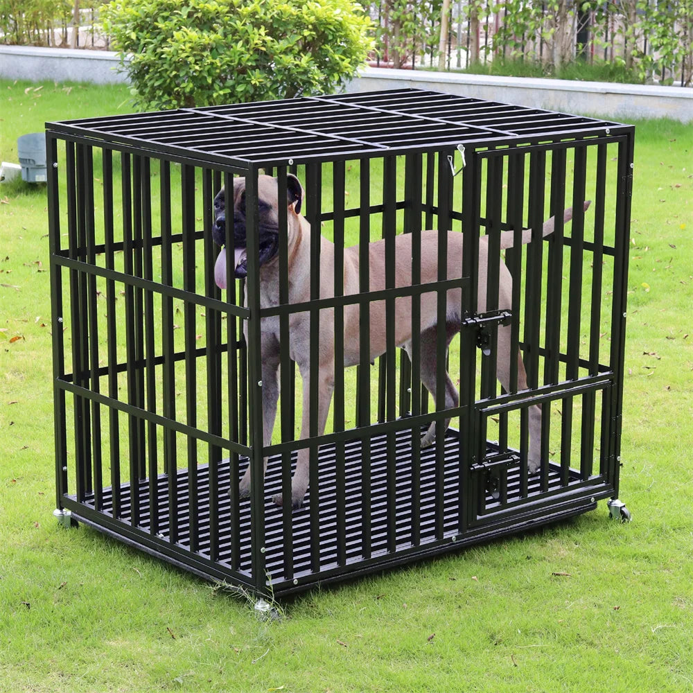 BORWART Heavy Duty Dog Crate With Lockable Wheels And Tray