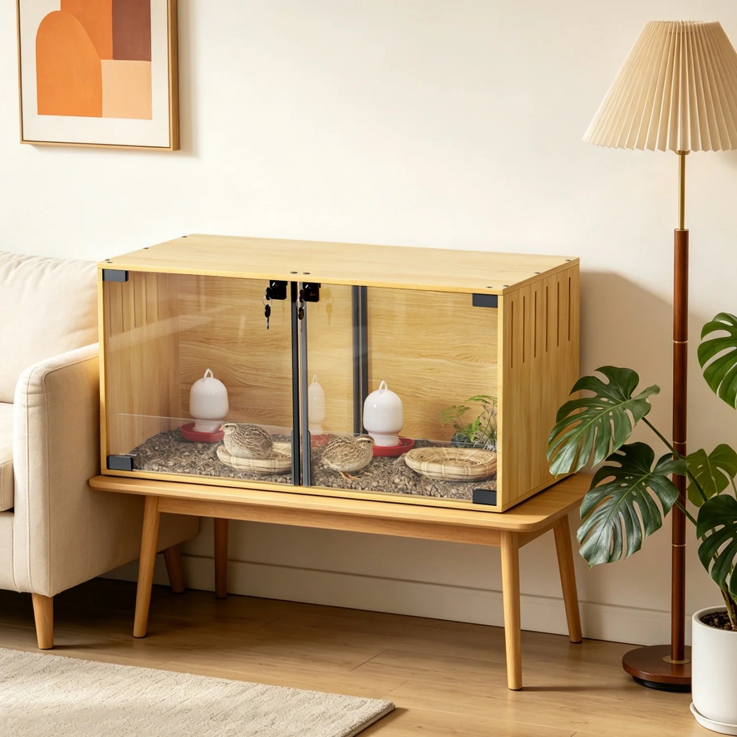 Wooden Small Animal Cage With Tempered Glass Panels
