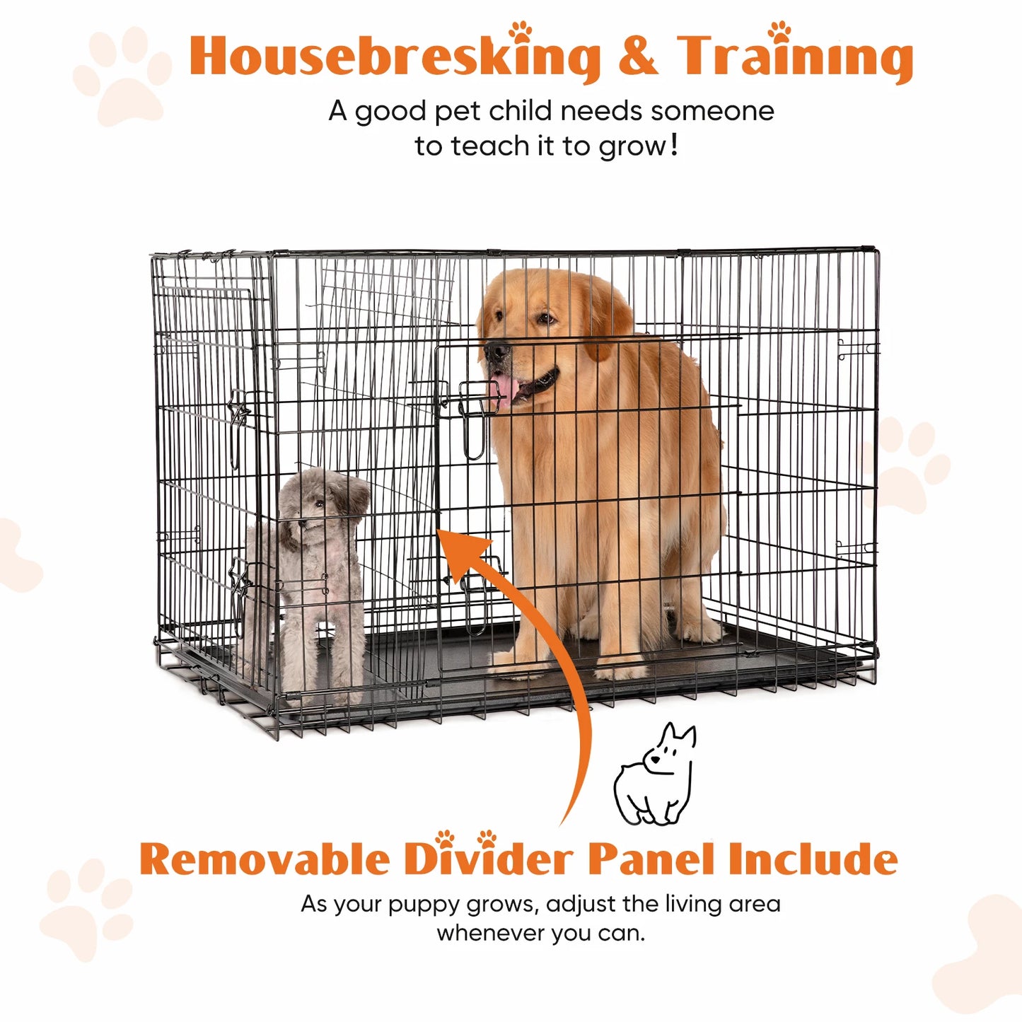 JHK Double Door Folding Metal Wire Dog Cage With Leakproof Pan Tray