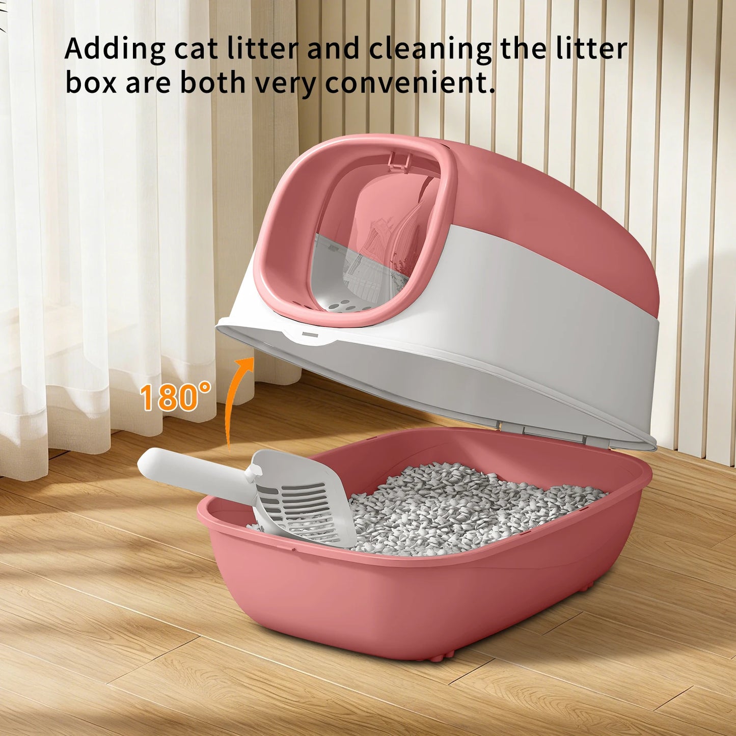 Switchable Open Semi-Enclosed Jumbo Cat Litter Box With Baffle