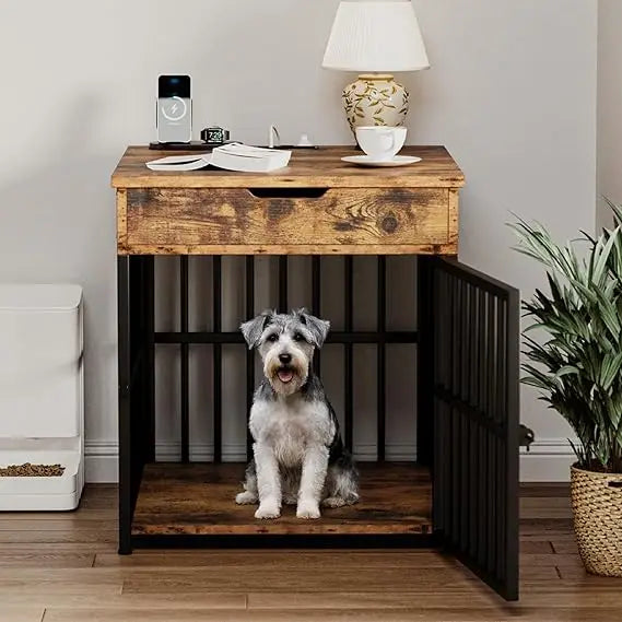 DAFIFY Wood Dog Crate End Table Kennel Flip Top Drawer