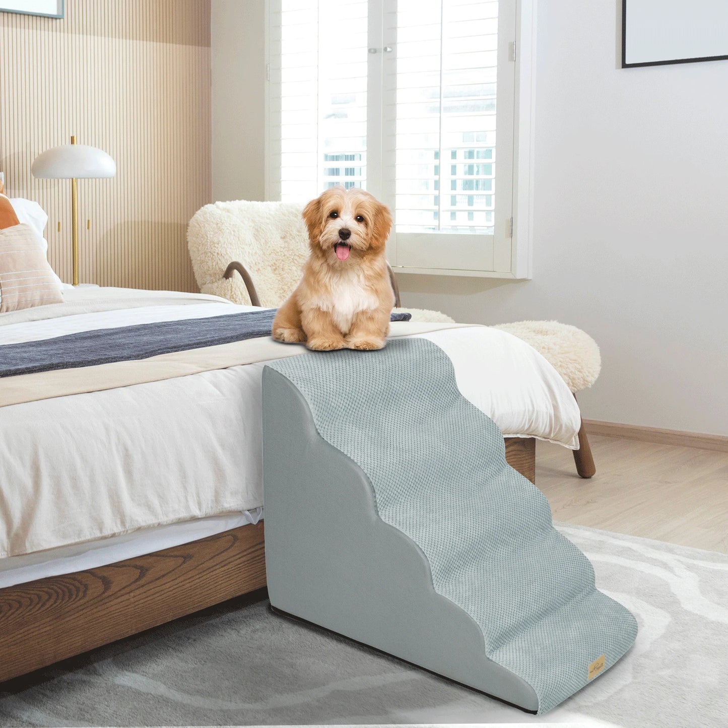 Bingopaw Extra Wide Pet Stairs For Dogs With Waterproof Step Ramp