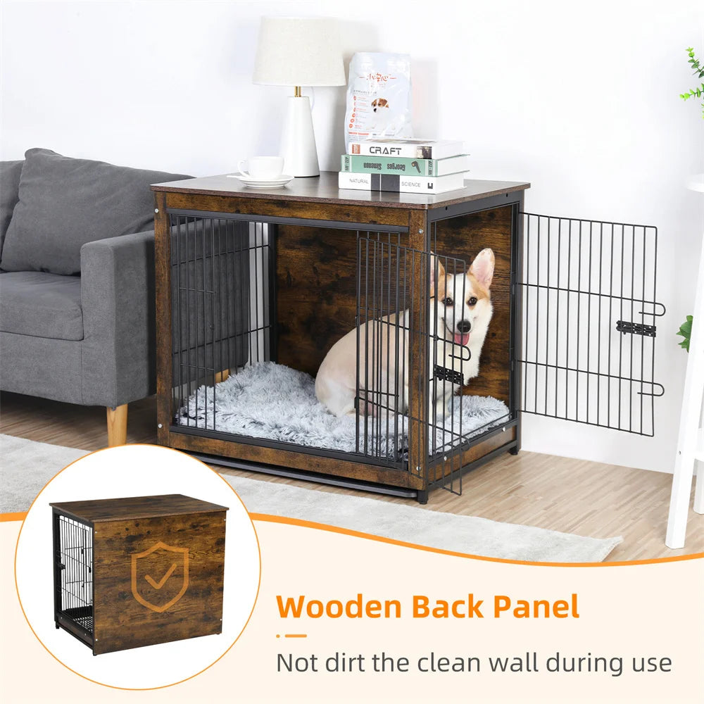BORWART Elevated Dog Crate Table With Double Doors Removable Tray