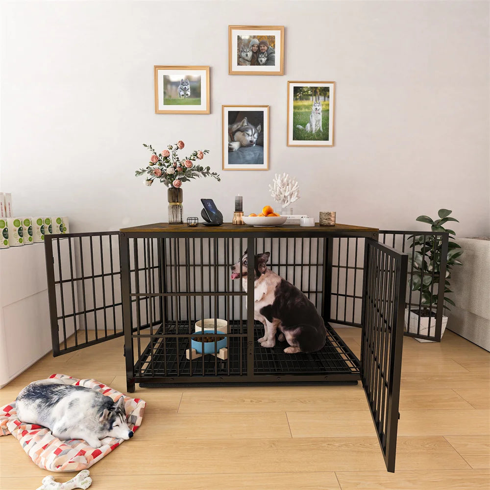 BORWART Large Wooden Dog Crate With Latch And Removable Tray
