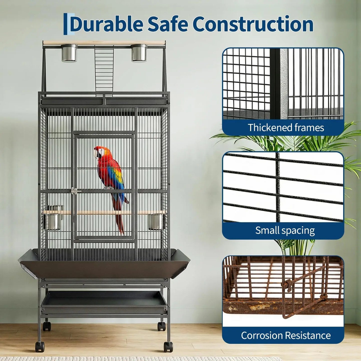 HiMiss 69 Inch Extra Large Parrot Bird Cage With Play Top And Rolling Stand
