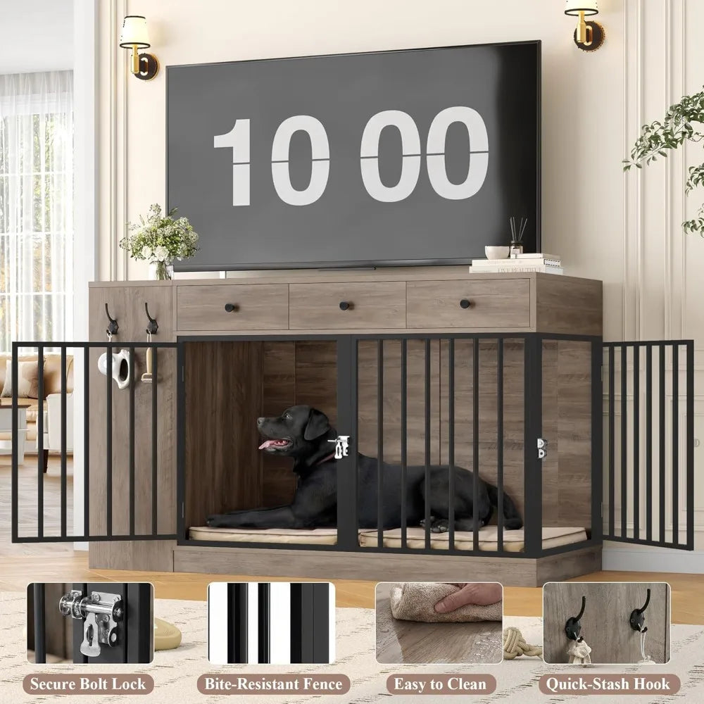 Dog Crate Furniture With Storage Drawers Cabinet Indoor Kennel Divider