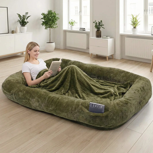 Washable Plush Faux Fur Dog Bed With Soft Blanket Cozy
