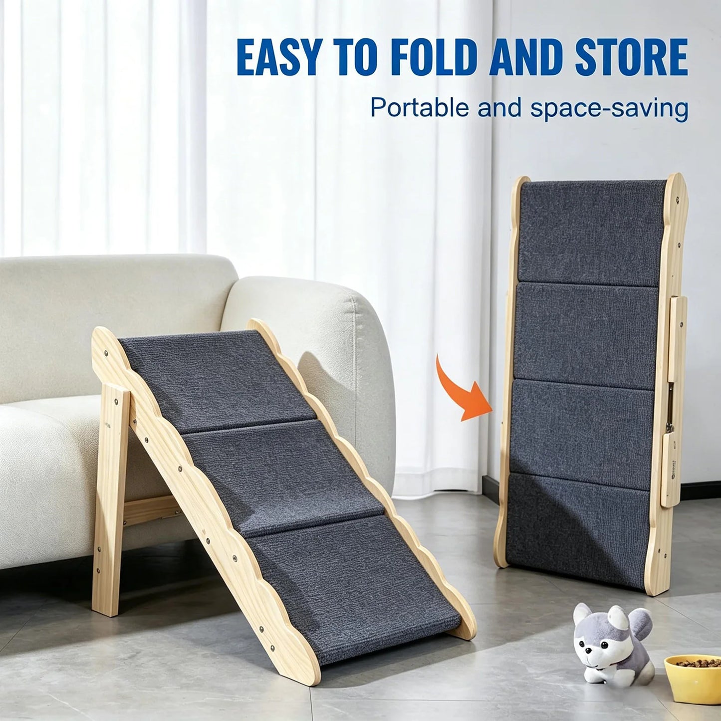 DishyKooker 2 In 1 Wooden Pet Stairs Folding Dog Ramp