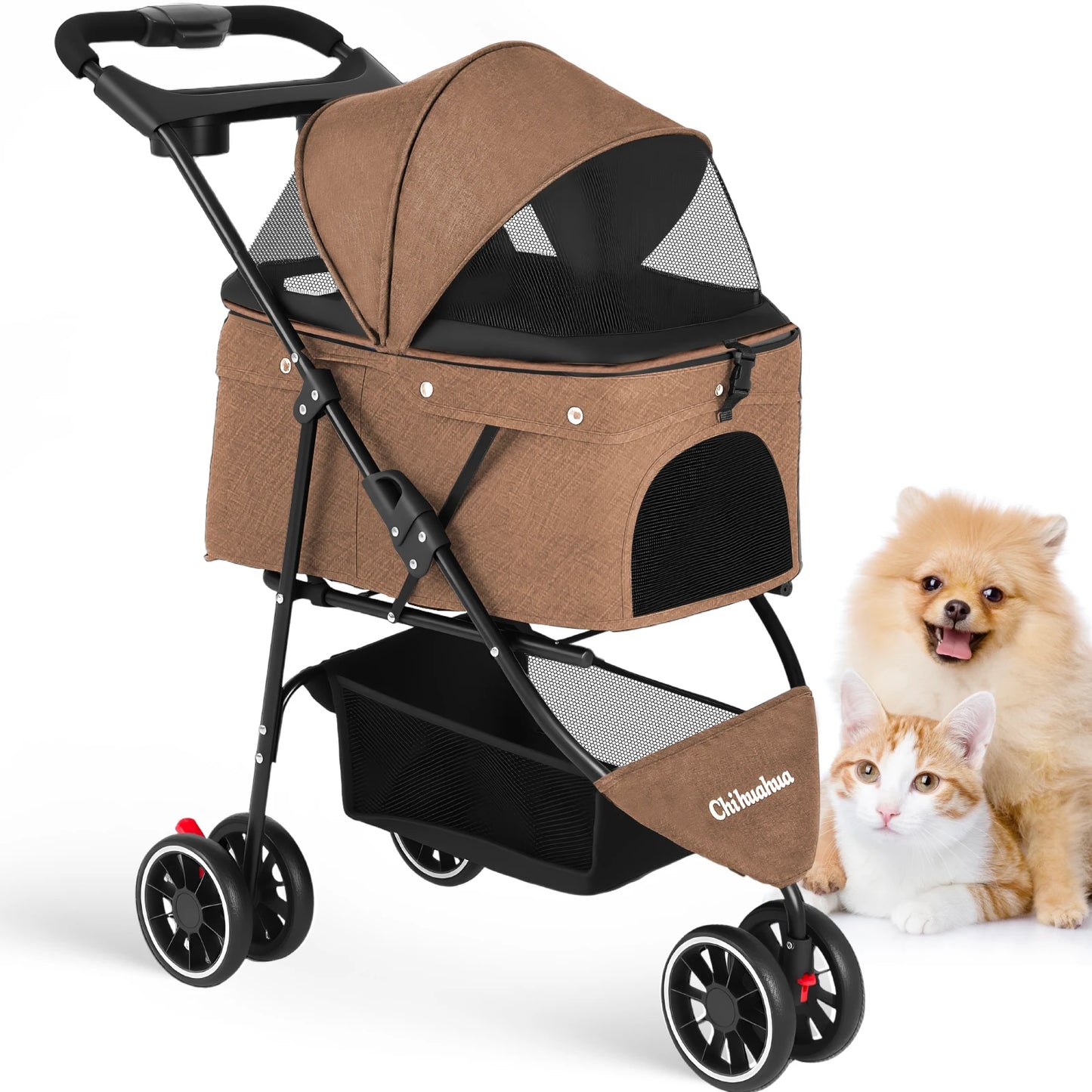 CHIHUAHUA Pet Stroller For Cats And Dogs 3 Wheel Foldable Mesh Canopy