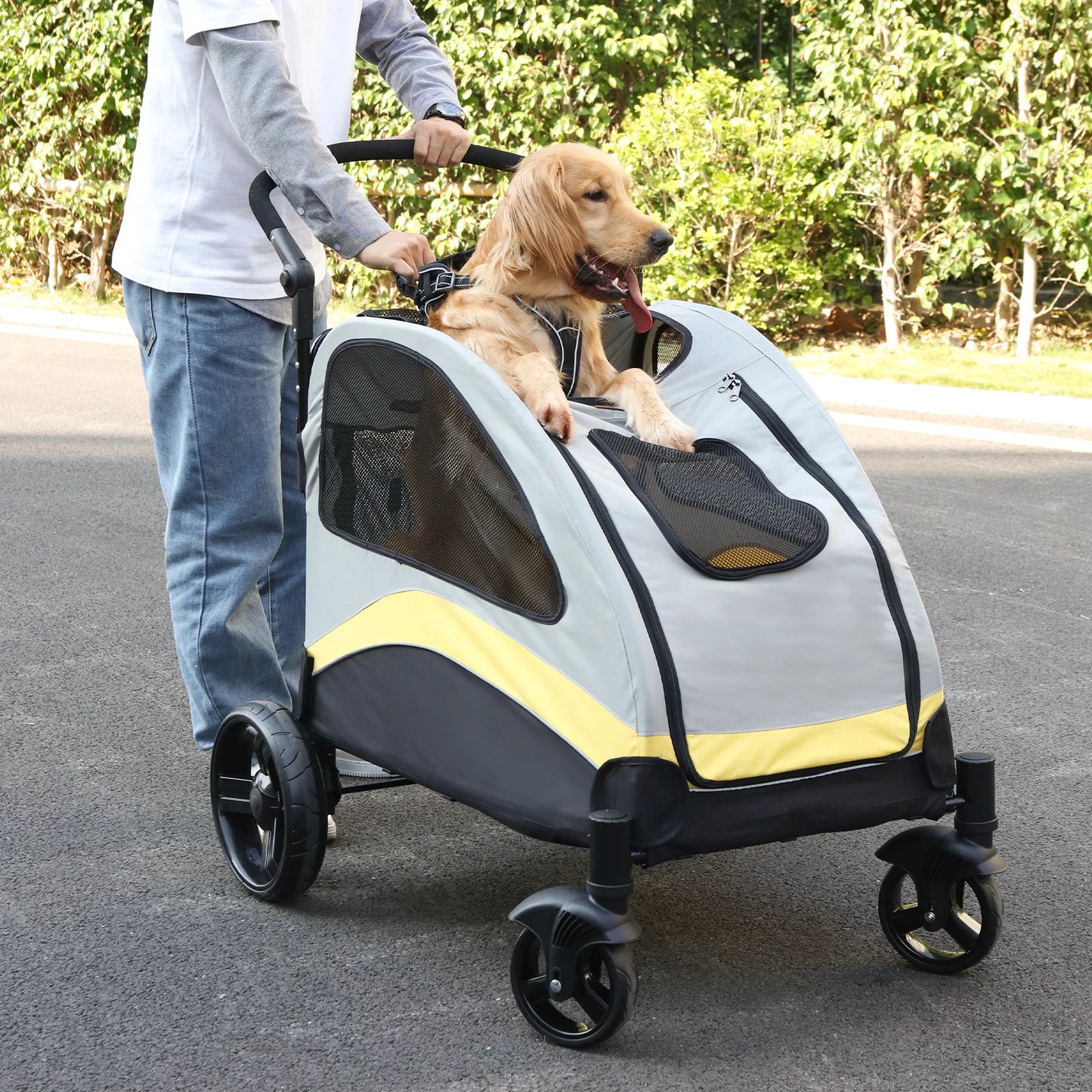 Universal Foldable Portable Dog Stroller With Breathable Carrier