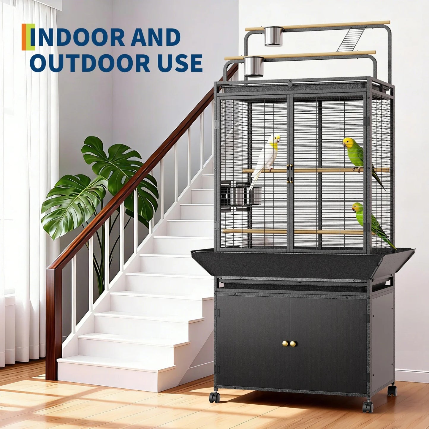 HiMISS Extra Large Corner Bird Cage With Play Top And Storage