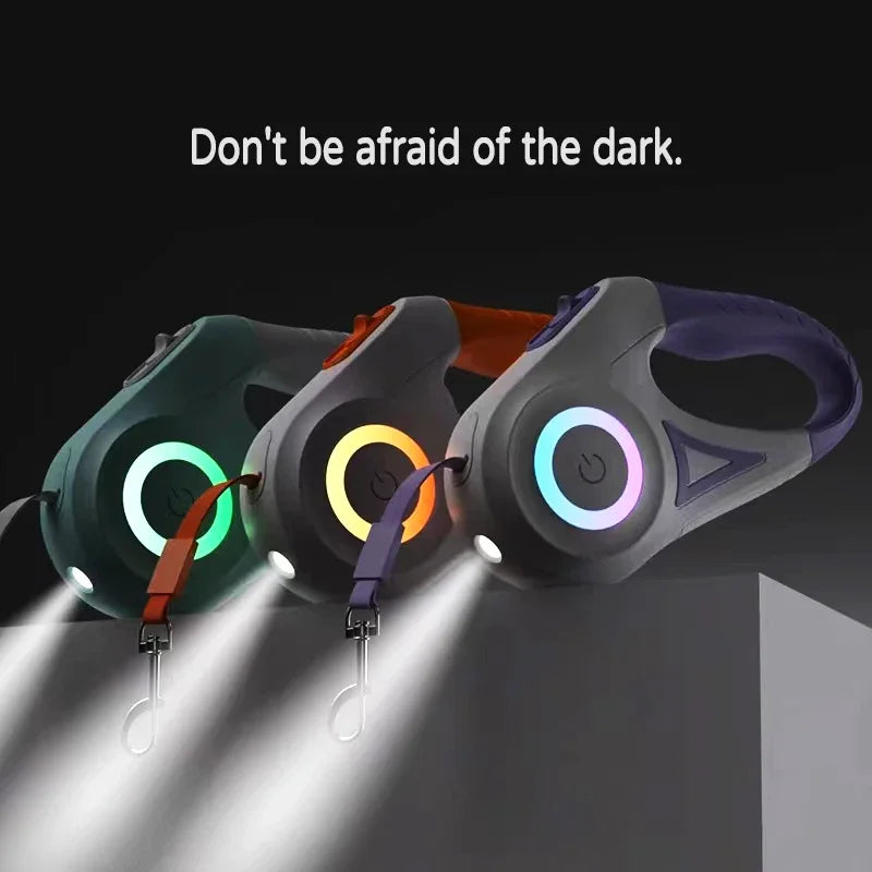 Lighted Retractable Dog Leash With Quick Release