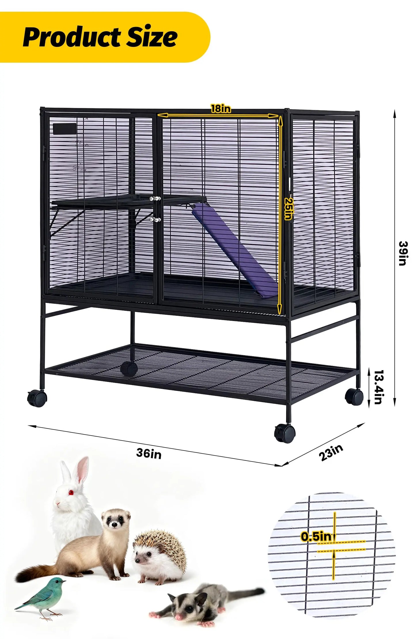 HiMISS Large Multi-Level Small Animal Cage With Ramp And Tray