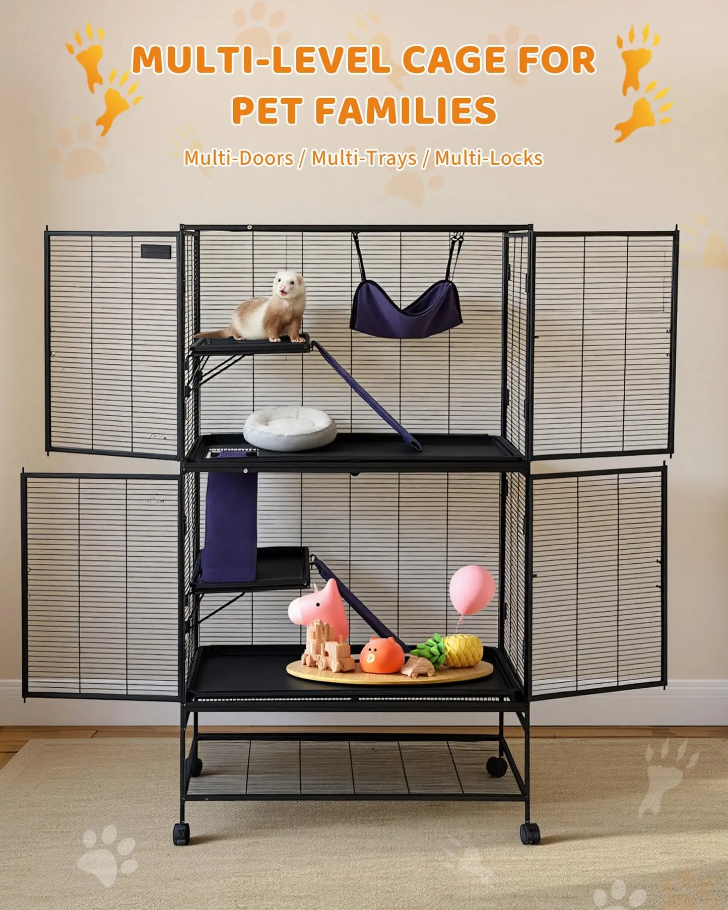 HiMISS Metal Small Animal Cage With Ramp And Multi Level