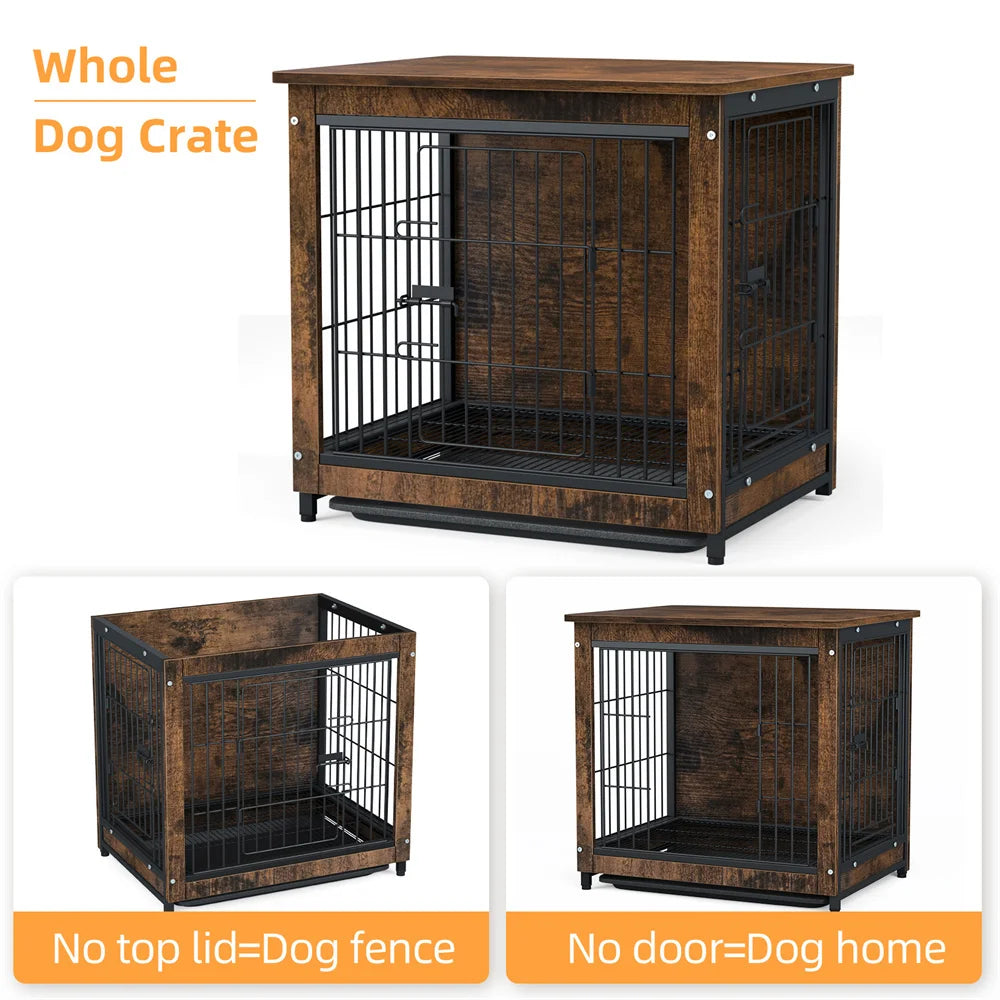 BORWART Elevated Dog Crate Table With Double Doors Removable Tray