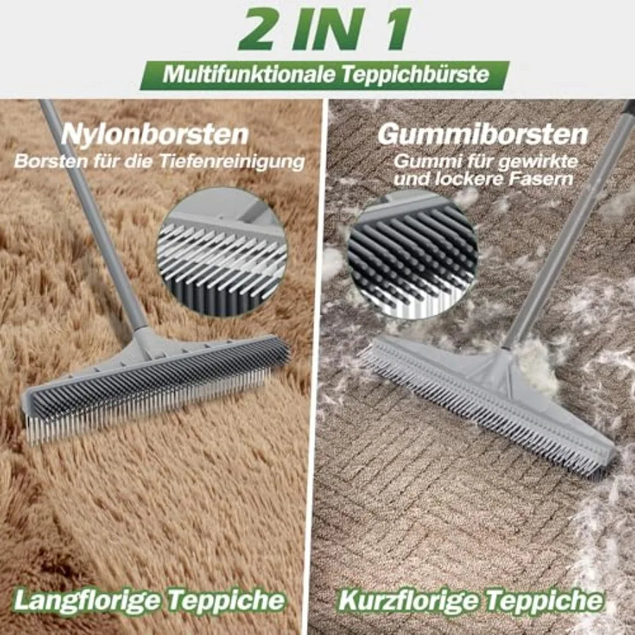 Adjustable Long Handle 2 In 1 Pet Hair Carpet Rake Brush
