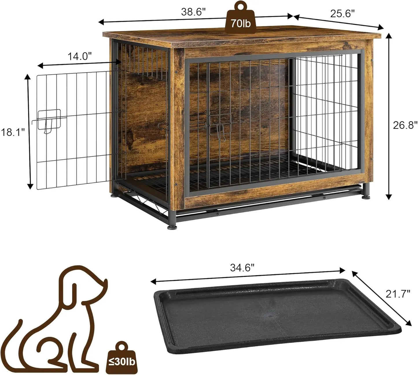 Wooden Dog Crate Table With Double Doors Kennel Furniture