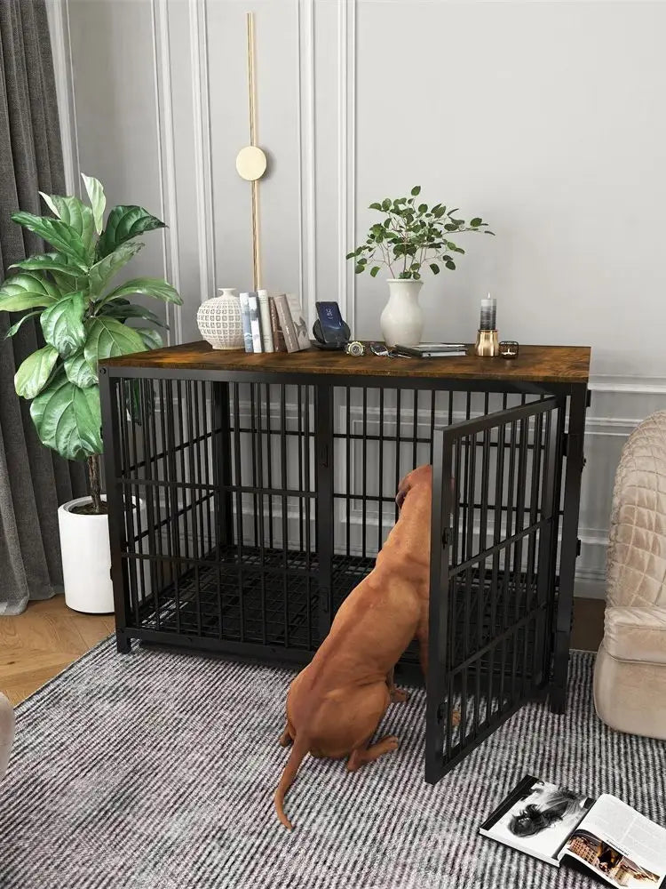 BORWART Large Wooden Dog Crate With Latch And Removable Tray