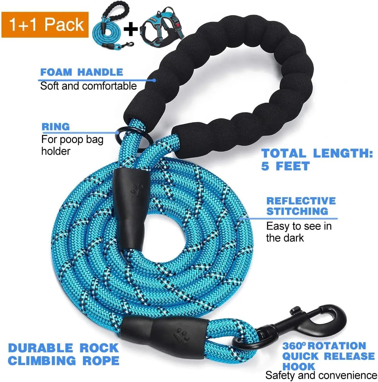 No Pull Reflective Dog Harness With Front And Back Rings