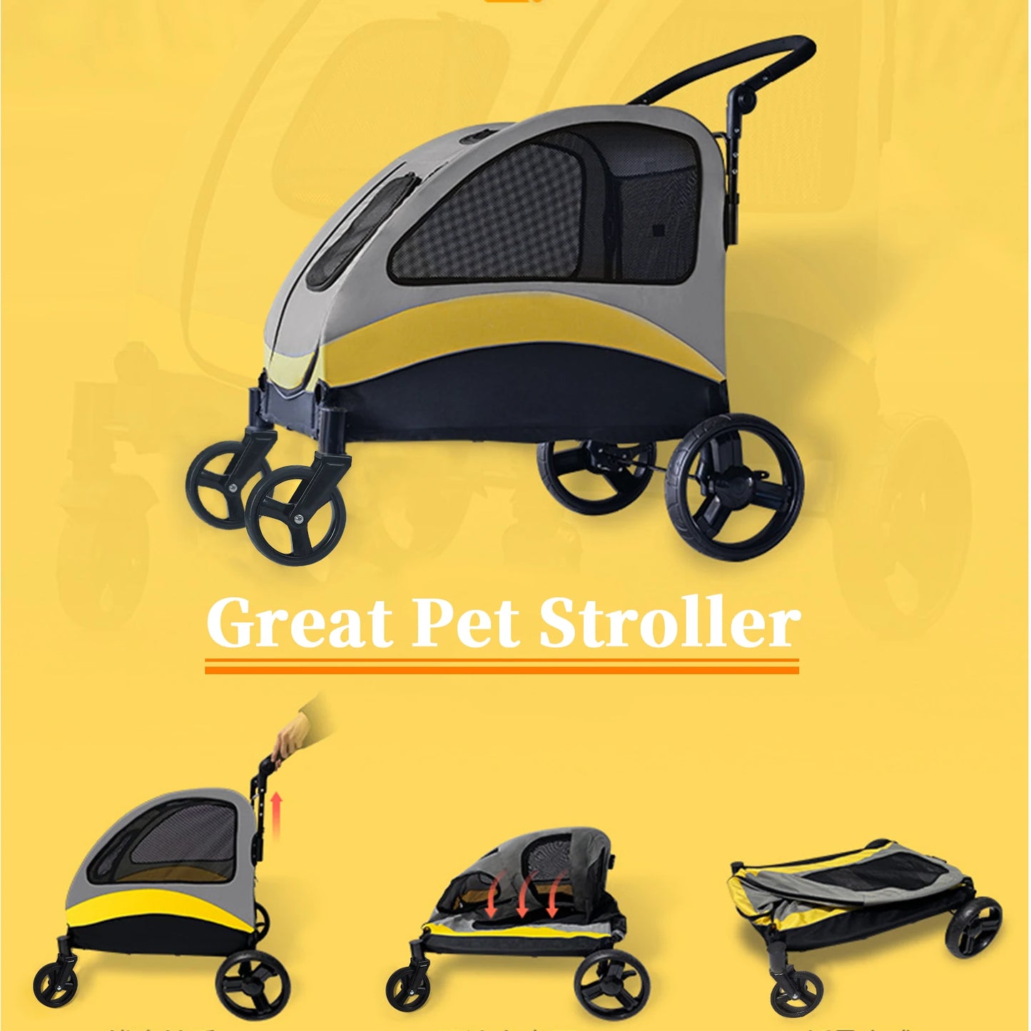 Universal Foldable Portable Dog Stroller With Breathable Carrier