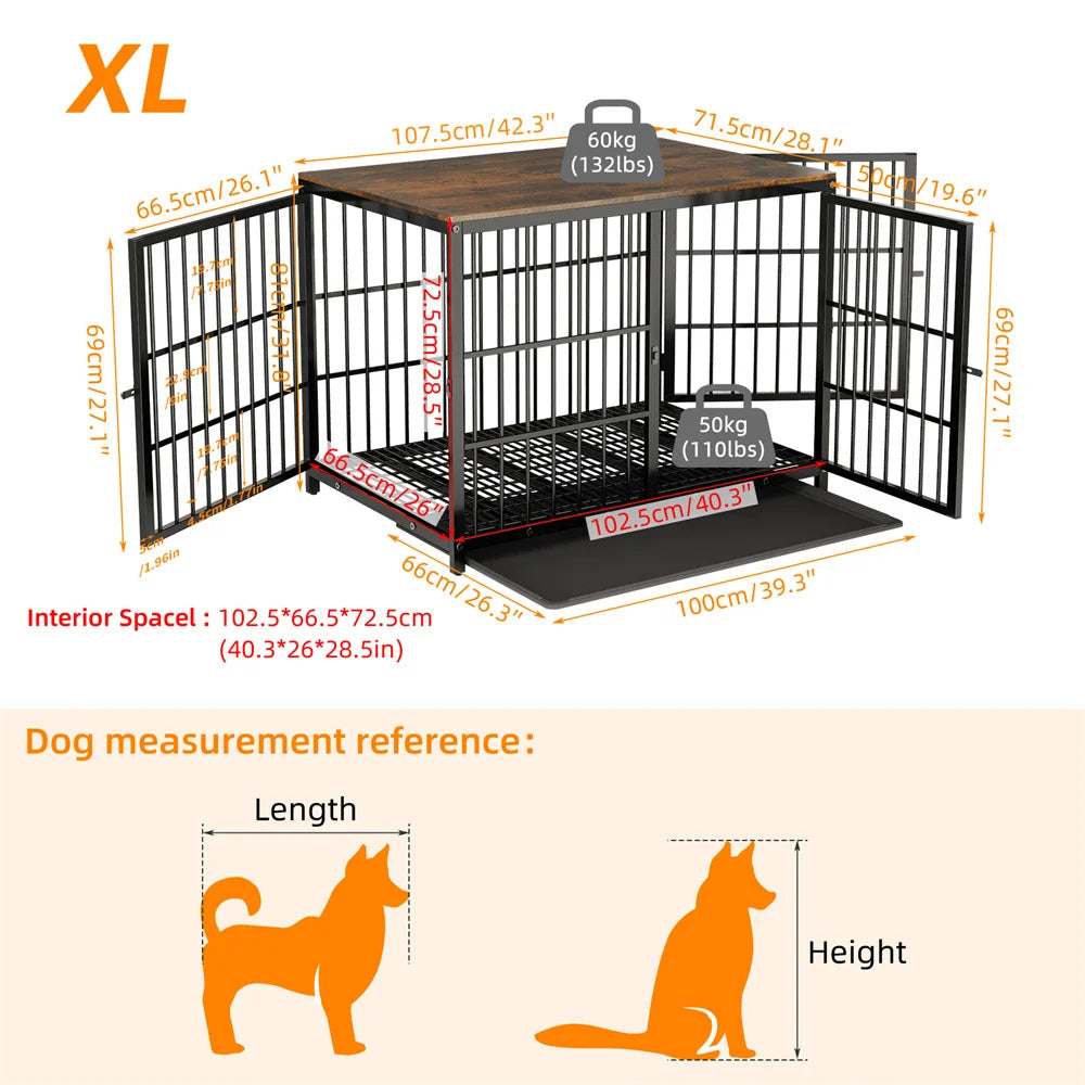 BORWART Large Wooden Dog Crate With Latch And Removable Tray